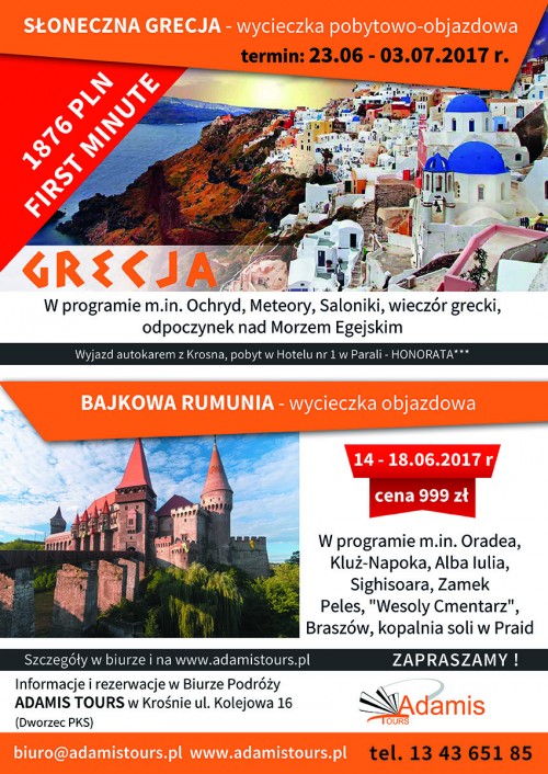 Plakat biuro podróży Adamis Tours Krosno